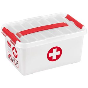 Erste-Hilfe-Box Sunware Q-line, inkl. Einsatz mit Fächerteilung, 6 l, B 300 x T 200 x H 145 mm, weiß/rot Erste-Hilfe-Box Sunware Q-line, inkl. Einsatz mit Fächerteilung, 6 l, B 300 x T 200 x H 145 mm, weiß/rot