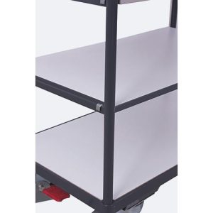 ESD-Etagenwagen, Stahl/Spanplatte, Graphitgrau/ Lichtgrau, 3 Etagen, 1000 x 700 mm, EasySTOP, bis 250 kg ESD-Etagenwagen, Stahl/Spanplatte, Graphitgrau/ Lichtgrau, 3 Etagen, 1000 x 700 mm, EasySTOP, bis 250 kg