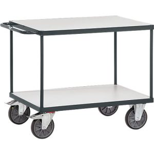 ESD-Tischwagen, 2 Etagen, 1000 x 600 mm, bis 600 kg, Stahl/Holz, schiefergrau ESD-Tischwagen, 2 Etagen, 1000 x 600 mm, bis 600 kg, Stahl/Holz, schiefergrau