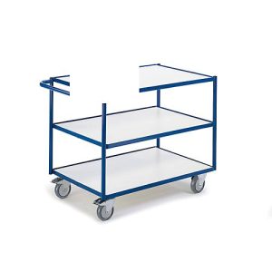 ESD-Tischwagen mit waagerechten Schiebebügeln, 3 Etagen, 790 x 490 mm ESD-Tischwagen mit waagerechten Schiebebügeln, 3 Etagen, 790 x 490 mm