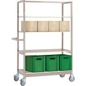 Etagenwagen VARIMOBIL, Stahlblech, 4 höhenverstellbare Holzböden, bis 250 kg, Tiefe 500 mm Etagenwagen VARIMOBIL, Stahlblech, 4 höhenverstellbare Holzböden, bis 250 kg, Tiefe 500 mm
