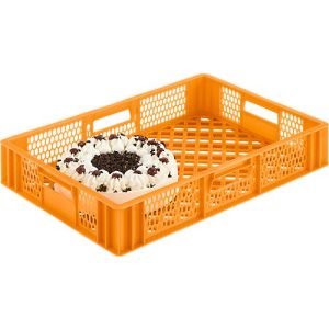 Euro Box Bäcker-Kasten, lebensmittelecht, Inhalt 15,4 L, durchbrochene Version, gelb-orange Euro Box Bäcker-Kasten, lebensmittelecht, Inhalt 15,4 L, durchbrochene Version, gelb-orange
