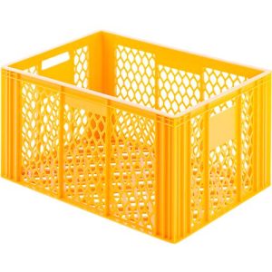 Euro Box Bäcker-Kasten, lebensmittelecht, Inhalt 79,8 L, durchbrochene Version, gelb-orange Euro Box Bäcker-Kasten, lebensmittelecht, Inhalt 79,8 L, durchbrochene Version, gelb-orange