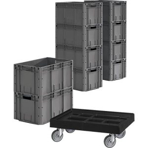Euro Box Serie LTF 6320, PP, L 600 x B 400 x H 320 mm, 62,7 l, bis 30 kg, 10 Stück + gratis Rollrahmen Euro Box Serie LTF 6320, PP, L 600 x B 400 x H 320 mm, 62,7 l, bis 30 kg, 10 Stück + gratis Rollrahmen