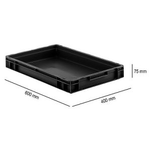 Euro Box SSI Schäfer EF 6070, 14,3 l, Traglast bis 20 kg, Euronorm, stapelbar, Unterfassgriff, L 600 x B 400 x H 75 mm, leitfähiges PP, schwarz