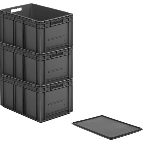 Euro-Maß-Behälter Serie EF 6320, Inhalt 63,7 l, Durchfassgriff, eisengrau, inkl. Deckel, 3 Stück