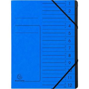 Exacompta Dokumentenmappe, DIN A4, Gummizugverschluss, Karton, 12 Fächer, blau Exacompta Dokumentenmappe, DIN A4, Gummizugverschluss, Karton, 12 Fächer, blau