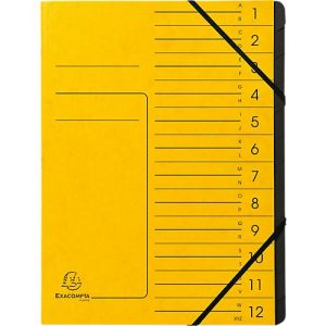 Exacompta Dokumentenmappe, DIN A4, Gummizugverschluss, Karton, 12 Fächer, gelb Exacompta Dokumentenmappe, DIN A4, Gummizugverschluss, Karton, 12 Fächer, gelb