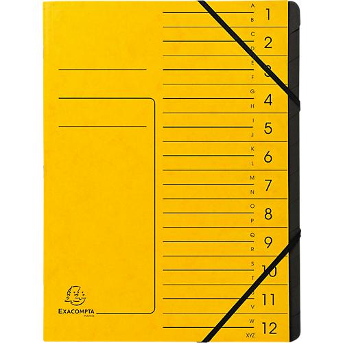 Exacompta Dokumentenmappe, DIN A4, Gummizugverschluss, Karton, 12 Fächer, gelb
