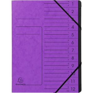 Exacompta Dokumentenmappe, DIN A4, Gummizugverschluss, Karton, 12 Fächer, lila Exacompta Dokumentenmappe, DIN A4, Gummizugverschluss, Karton, 12 Fächer, lila