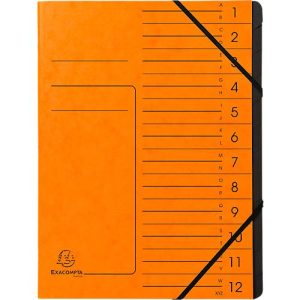 Exacompta Dokumentenmappe, DIN A4, Gummizugverschluss, Karton, 12 Fächer, orange Exacompta Dokumentenmappe, DIN A4, Gummizugverschluss, Karton, 12 Fächer, orange