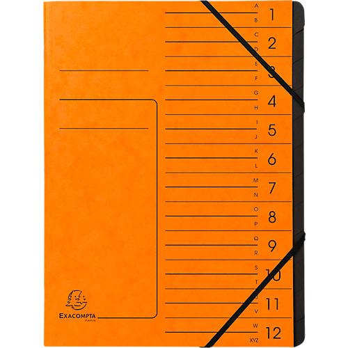 Exacompta Dokumentenmappe, DIN A4, Gummizugverschluss, Karton, 12 Fächer, orange