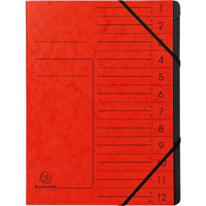 Exacompta Dokumentenmappe, DIN A4, Gummizugverschluss, Karton, 12 Fächer, rot Exacompta Dokumentenmappe, DIN A4, Gummizugverschluss, Karton, 12 Fächer, rot