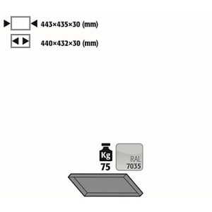 Fachboden Standard für asecos Druckgasflaschenschränke, Stahlblech, lichtgrau, B 443 x T 435 x H 30 mm, bis 75 kg