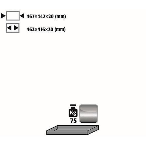 Fachboden Standard für asecos Sicherheitsschränke der UB90 Serie, Edelstahl 1.4301, B 467 x T 422 x H 20 mm, bis 30 kg