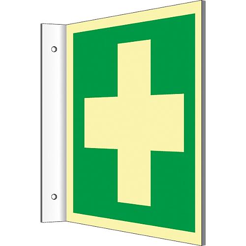 Fahnenschild mit Erste Hilfe-Symbol