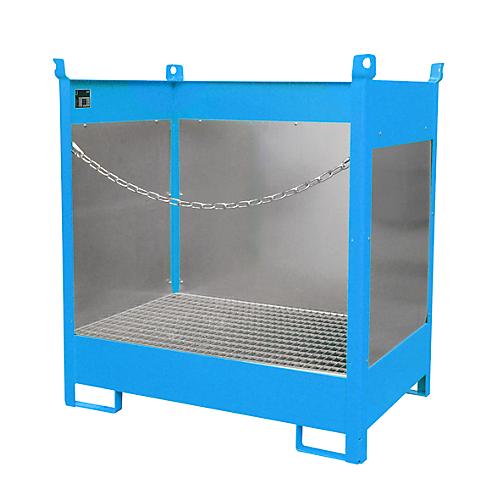 Fass-Stapelpalette Bauer FSP-2 G, Spritzschutzwand 3-seitig, Kap. 2 x 200 l Fass, blau