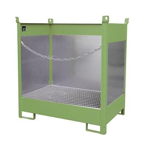 Fass-Stapelpalette Bauer FSP-2 G, Spritzschutzwand 3-seitig, Kap. 2 x 200 l Fass, grün Fass-Stapelpalette Bauer FSP-2 G, Spritzschutzwand 3-seitig, Kap. 2 x 200 l Fass, grün