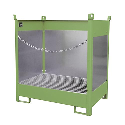 Fass-Stapelpalette Bauer FSP-2 G, Spritzschutzwand 3-seitig, Kap. 2 x 200 l Fass, grün