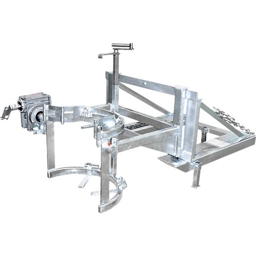 Fasskipper Bauer Typ FD/L, für 110 bis 220 l Fässer, 360 kg, 270° Kippen, mit Handkurbel, Stapleraufnahme, verzinkt