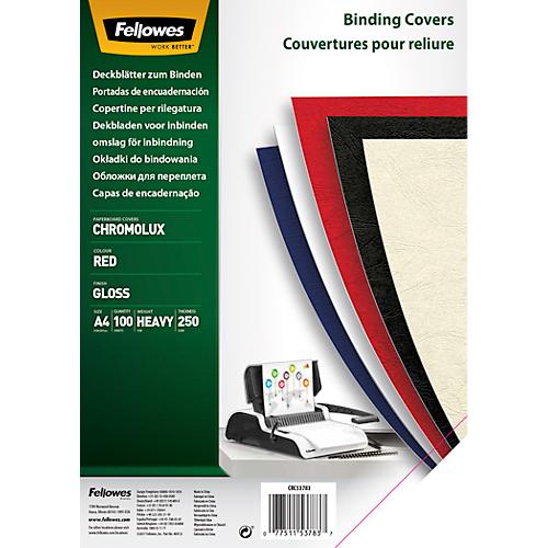 Fellowes Deckblatt Chromolux, Karton, DIN A4, für Draht- und Plastikbindemaschinen, rot, 250g, 100 Stück