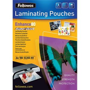 FELLOWES Laminierfolien, Quick-Folien, DIN A4, 80 mic., 100 Stück