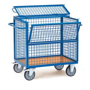 fetra Drahtkastenwagen, Stahl, blau, mit Deckel, L 1200 x B 800 x H 806 mm, bis 600 kg fetra Drahtkastenwagen, Stahl, blau, mit Deckel, L 1200 x B 800 x H 806 mm, bis 600 kg