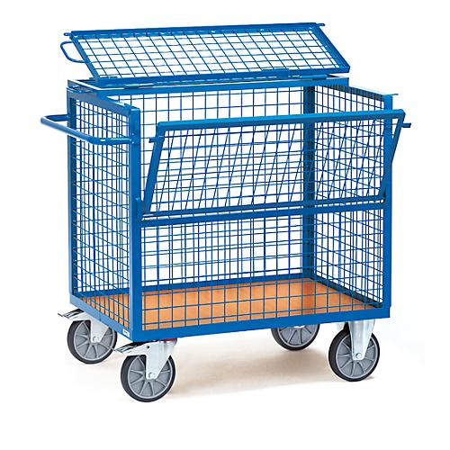 fetra Drahtkastenwagen, Stahl, blau, mit Deckel, L 1200 x B 800 x H 806 mm, bis 600 kg