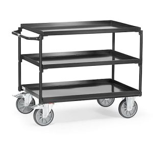 fetra Tischwagen „Grey Edition“, Stahl, anthrazitgrau, mit Wannen, 3 Etagen, L 1171 x B 700 x H 910 mm, bis 400 kg fetra Tischwagen „Grey Edition“, Stahl, anthrazitgrau, mit Wannen, 3 Etagen, L 1171 x B 700 x H 910 mm, bis 400 kg
