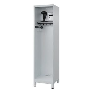 Feuerwehrspind C+P Evolo Flexo, 1 Abteil, Helmhalter, mit Füßen, B 500 x T 500 x H 1950 mm, RAL 7035 Lichtgrau Feuerwehrspind C+P Evolo Flexo, 1 Abteil, Helmhalter, mit Füßen, B 500 x T 500 x H 1950 mm, RAL 7035 Lichtgrau