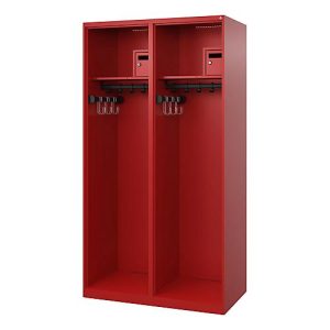 Feuerwehrspind C+P Evolo Flexo, 2 Abteile, ohne Helmhalter, Bodengleiter, B 1000 x T 500 x H 1850 mm, RAL 3000 Feuerrot Feuerwehrspind C+P Evolo Flexo, 2 Abteile, ohne Helmhalter, Bodengleiter, B 1000 x T 500 x H 1850 mm, RAL 3000 Feuerrot