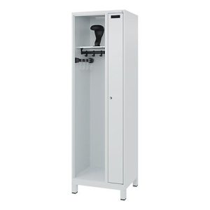 Feuerwehrspind C+P Evolo Kombi, 2 Abteile für 1 Person, mit Helmhalter, Füße, B 600 x T 500 x H 1950 mm, RAL 7035 Lichtgrau Feuerwehrspind C+P Evolo Kombi, 2 Abteile für 1 Person, mit Helmhalter, Füße, B 600 x T 500 x H 1950 mm, RAL 7035 Lichtgrau