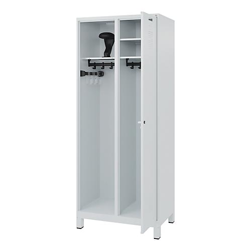 Feuerwehrspind C+P Evolo Kombi, 2 Abteile für 1 Person, mit Helmhalter, Füße, B 800 x T 500 x H 1950 mm, RAL 7035 Lichtgrau