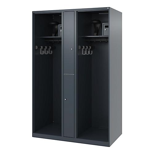 Feuerwehrspind C+P Evolo Maxi, 4 Abteile für 2 Personen, mit Helmhalter, Bodengleiter, B 1200 x T 500 x H 1850 mm, RAL 7016 Anthrazitgrau