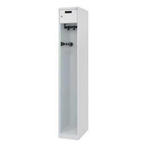 Feuerwehrspind C+P Evolo PRAKTUS, 1 Abteil, mit Sockel, Bodengleiter, B 300 x T 500 x H 1850 mm, RAL 7035 Lichtgrau Feuerwehrspind C+P Evolo PRAKTUS, 1 Abteil, mit Sockel, Bodengleiter, B 300 x T 500 x H 1850 mm, RAL 7035 Lichtgrau