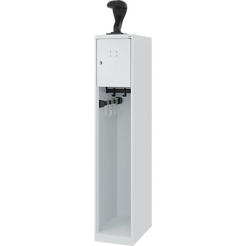 Feuerwehrspind C+P Evolo Youngster, 1 Abteil, mit Helmhalter, Bodengleiter, B 300 x T 500 x H 1530 mm, RAL 7035 Lichtgrau