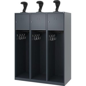 Feuerwehrspind C+P Evolo Youngster, 3 Abteile, mit Helmhalter, Bodengleiter, B 1200 x T 500 x H 1530 mm, RAL 7016 Anthrazitgrau Feuerwehrspind C+P Evolo Youngster, 3 Abteile, mit Helmhalter, Bodengleiter, B 1200 x T 500 x H 1530 mm, RAL 7016 Anthrazitgrau