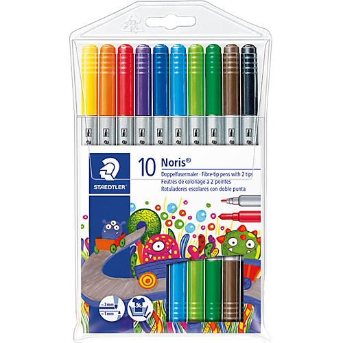 Filzstift Staedtler Noris® 320, Strichstärke 1-3 mm, eindrucksichere Doppelspitze, Kappe mit Luftkanal, farbsortiert, 10 Stück