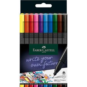 Fineliner FABER-CASTELL Grip, Strichbreite 0,4 mm, ergonomische Griffzone, für Rechts- & Linkshänder, auswaschbar, farbsortiert, 10 Stück in Kartonetui Fineliner FABER-CASTELL Grip, Strichbreite 0,4 mm, ergonomische Griffzone, für Rechts- & Linkshänder, auswaschbar, farbsortiert, 10 Stück in Kartonetui