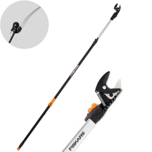 Fiskars UP86 – Professionelle Teleskop-Astschere – Schaft 240/400 cm + Handsäge 45 cm – Ø 32mm