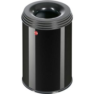 Flammverlöschender Papierkorb Hailo ProfiLine Safe M, Volumen 14 l, mit Deckel, Ø 255 x H 340 mm, Stahlblech, schwarz