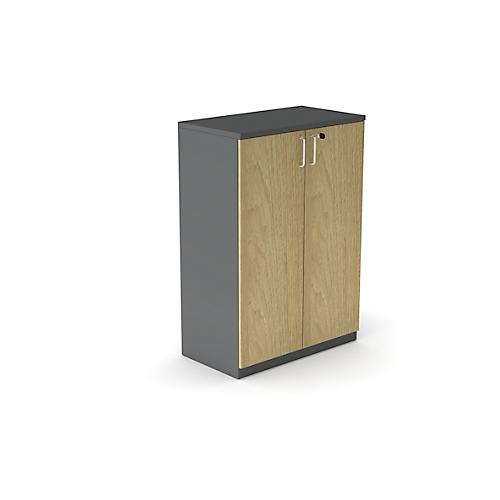 Flügeltürenschrank BEXXSTAR, 3 Ordnerhöhen, Holztüren, H 1155 mm, dunkelgrau/Eiche
