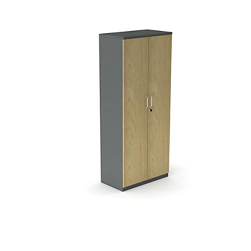 Flügeltürenschrank BEXXSTAR, 5 Ordnerhöhen, Holztüren, H 1895 mm, dunkelgrau/Eiche