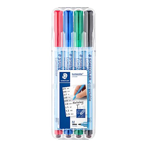 Folienstifte Staedtler Lumocolor® correctable, Linienbreite M, trocken abwischbar, 4 Stück
