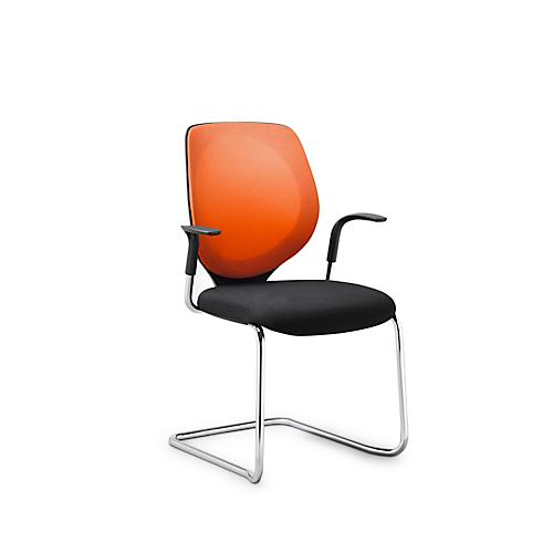 Freischwinger GIROFLEX 353, mit Netzrücken, Präzisionsstahlrohr stapelbar, m. Armlehnen, orange/schwarz