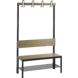 Garderobenbank Basic Plus, 1-seitig, Rückenlehne, mit Schuhrost, Fußgestell schwarzgrau RAL 7021, B 1000 mm, Dekor Eiche Ser. Garderobenbank Basic Plus, 1-seitig, Rückenlehne, mit Schuhrost, Fußgestell schwarzgrau RAL 7021, B 1000 mm, Dekor Eiche Ser.