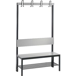 Garderobenbank Basic Plus, 1-seitig, Rückenlehne, mit Schuhrost, Fußgestell schwarzgrau RAL 7021, B 1000 mm, Dekor silbergrau Garderobenbank Basic Plus, 1-seitig, Rückenlehne, mit Schuhrost, Fußgestell schwarzgrau RAL 7021, B 1000 mm, Dekor silbergrau