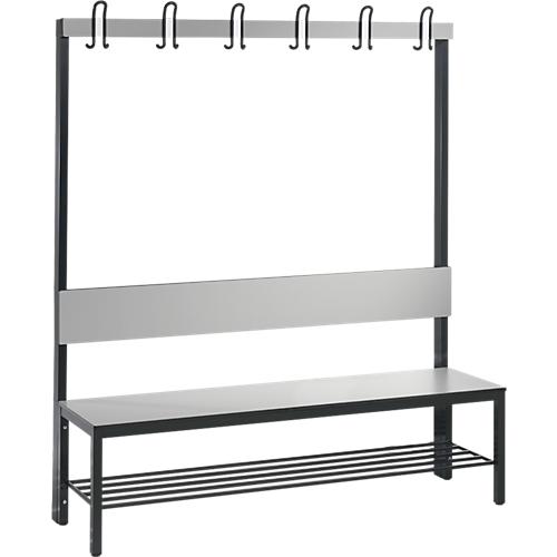 Garderobenbank Basic Plus, 1-seitig, Rückenlehne, mit Schuhrost, Fußgestell schwarzgrau RAL 7021, B 1500 mm, Dekor silbergrau