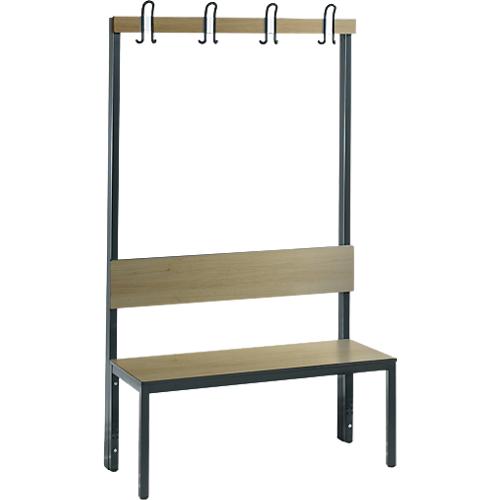 Garderobenbank Basic Plus, 1-seitig, Rückenlehne, ohne Schuhrost, Fußgestell schwarzgrau RAL 7021, B 1000 mm, Dekor Eiche Ser.