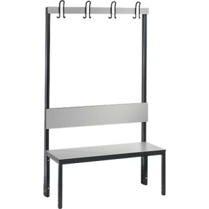 Garderobenbank Basic Plus, 1-seitig, Rückenlehne, ohne Schuhrost, Fußgestell schwarzgrau RAL 7021, B 1000 mm, Dekor silbergrau